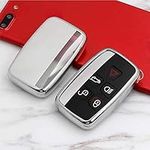 Kelay Soft TPU Key Fob Cover Remote Control Premium Key Protection Case Compatible with Land Rover Discovery Sport Evoque Aurora Jaguar XF XJ XJL XEL XFL F-pace 5 Buttons (silver -1 pcs)