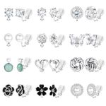 PATISORNA 12 Pairs Comfortable Clip on Earrings for Women Sparklrd Crystal Clip Earrings CZ Cute Butterfly Flower Pearl Clip on Stud Earrings Non Piercing Jewelry