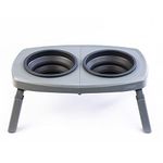 Colapz 2 x Portable Collapsible Dog Bowls with Stand - Raised Dog Bowl - Elevated Dog Bowls - Grey