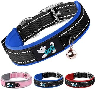 AUAUY Collier pour Chien, Collier Réfléchissant en Nylon Réglable, Confort rembourré Colliers Pet avec Boucle en Métal et Grelot pour Toutes Les Variétés Petit, Moyen Gros, Grand Chiens (Bleu-M)