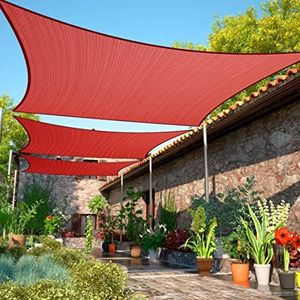 ShadeMart 12' x 18' Red Sun Shade Sail Rectangle Canopy Fabric Cloth Screen SMSL, Water and Air Permeable & UV Resistant, Heavy Duty, Carport Patio Outdoor - (We Customize Size)