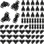 Hotop Push to Connect Fittings Air Line Pneumatic Fittings Kit 60 Pieces Quick Release Pneumatic Connectors Air Line Fittings 15 Splitters 15 Elbows 15 Tee 15 Straight Tubes (Black,1/4 Inch Od)