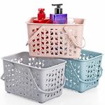 Elsjoy Set of 3 Plastic Shower Caddy Basket, Portable Shower Tote Storage Bin with Handles, Drainage Toiletry Organizer for Bathroom, College Dorm, Kitchen, 10" L x 7" W x 6" H