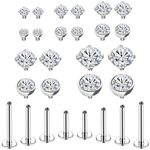 BodyAce 16G 18G Internal Thread Lip Rings, Surgical Steel Labret Studs Flat Back Earrings, CZ Nose Rings Studs Piercing Jewelry for Medusa/Monroe/Tragus/Helix/Cartilage [16G(1.2mm)]