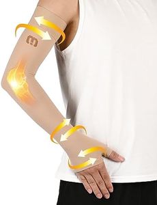 MGANG Lymphedema Compression Arm Sleeve with Gauntlet for Women Men, Opaque, 15-20 mmHg Medical Graduated Compression Full Arm Support, Thumb Lymph Edema Arm Sleeve, Pain Relief, Arthritis, Beige XL