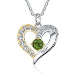 Birthstone personalized necklace with 1 stone sterling silver pendant engraved name 18k gold over silver heart shaped necklace