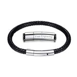 PROSTEEL Name Engraved Bracelet Men Wristband Cuff Bangle Stainless Steel Clasp Black