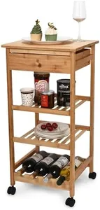 Hallops Kitchen Cart with Drawer and Basket - Brown Kitchen Cart Island for Small Spaces - Extra Counter Space or Spice Rack - Portable Dining Table with Wheels - Elegant Solid Wood Top, spice drawer