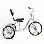 HMFMWYFI Adult Tricycle Steel Frame Trike Cruiser Bike Three-Wheeled Bicycle with Rear Basket for Recreation Shopping Men's Women's Bike Picnic Cycling Pedalling (Silver)