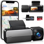 Bestsee Dash Cam Front and Rear Camera with Built-in WiFi GPS, 4K/2.5K Full HD Dashcams for Cars Come with 64G SD Card, APP, 24h Parking Mode, G-Sensor, Loop Recording, Night Vision, WDR (M33)