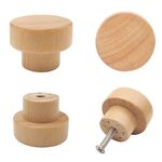 Bmgop 16PCS Wood Knobs Flat Top Round Cabinet Knobs 1.39"(35mm) Natural Wooden Furniture Drawer Knobs Pulls Handles