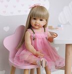 ROSHUAN Reborn Baby Dolls Girl 22 inch Lifelike Realistic Toddler Reborn Doll Silicone Vinyl Full Body Waterproof with Blond Long Hair Pink Dress for Birthday Gifts