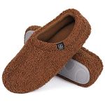 HomeTop Women's Fuzzy Curly Fur Memory Foam Loafer Slippers with Polar Fleece Lining (7-8 M, Brown)