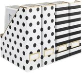 BLU MONACO Set of 4 Stylish Magazine File Boxes - 2 Black and White Stripes and 2 Polka Dots - Office Organization and Storage, Paper Organizer for Desk - Workspace and Classroom Organization