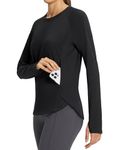 BALEAF Women's Thermal Running Shirts Long Sleeve Fleece Workout Tops Thumbholes Zipper Pocket Cold Weather Gear Athletic Black M