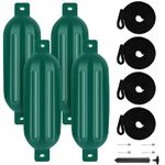 VEITHI Boat Fenders 4 Pack, Ribbed Twin Eyes Vinyl Boat Fenders Bumpers, Boat Bumpers for Docking Come with Ropes Needles and Pump to Inflate, Small Bumpers of Boats 4.5 x 16 inch Forest Green