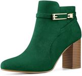 Allegra K Women's Round Toe Buckle Chunky Heel Green Ankle Boots 8.5 M US