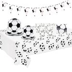 Football Party Supplies Disposable Tableware Set,Black White Football Table Decorations,Football Party Table Cloth,Banner,Paper Plates Cups and Napkins for Boys Birthday,GOAL World Cup 2022 Decoration