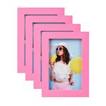 wyooxoo 4x6 Picture Frames Set of 4, Pink Solid Wood Photo Frames Colorful Frame with HD Plexiglass For Tabletop Display or Wall (4" x 6" (4 Pack), Pink)