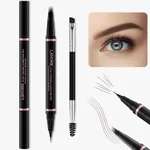 Eyebrow Pencil,2-in-1 Waterproof Eyebrow Pen with 4 Tip Brow Pen and Ultra-Precise Brow Pencil,with Dual-ended Eyebrow Brush,Eyebrow Makeup for Natural Looking Eyebrows-Dark Brown