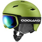 Odoland Snow Ski Helmet and Goggles Set, Sports Helmet and Protective Glasses - Windproof Protective Gear for Skiing, Snowboarding, Lime Green, L