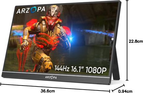 ARZOPA 16.1" 144Hz Portable Gaming Monitor – FHD HDR, Ultra Slim, Kickstand