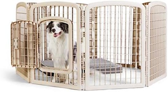 Amazon Basics 8-Panel Plastic Pet Pen Fence Enclosure With Gate - 64 x 64 x 34 Inches, Beige