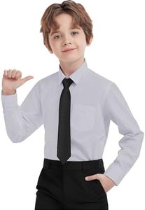 AmazingSea Boys Dress Shirts Long Sleeve, Youth Husky Boy Grey Button Down Shirt Wrinkle-Free for Formal & Casual (Size 20H, Grey)