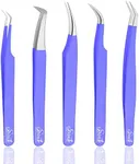 SIVOTE Eyelash Extension Tweezers for Classic & Volume Lashes, 5-Pack, Purple