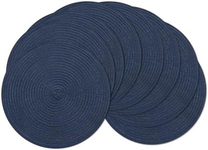 SHACOS Round Placemats Set of 8 Washable 15 inch Round Table Mats Cotton Polyester Woven Braided Place Mats for Dining Table, Navy