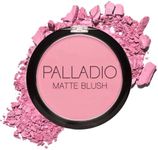 Palladio Matte Blush, Brushes onto Cheeks Smoothly, Soft Matte Look and Even Finish, Flawless Velvety Coverage, Effortless Blending Makeup, Flatters the Face, Convenient Compact, Berry Pink