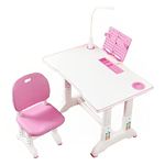 SYGA Kids Height Adjustable Desk and Chair Set Study Table Writing Desk with Eye Protection Lamp (80CM / Princess Pink Deluxe)