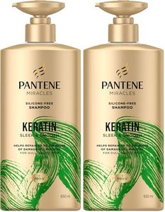 Pantene Miracles Keratin Sleek and Smooth Silicone-Free Shampoo, 650 ml (Pack of 2)