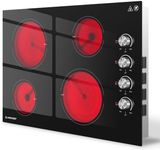 AMZCHEF 30 Inch Electric Cooktop, Built-in with 4 Burners Max 7000W with 30" Glass Ceramic Cook Top,Knob control, Hot Surface Indicator,220V - 240V Hard Wire, No Plug