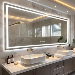 EchosLife 96"x36" Large LED Bathroom Mirror with Lights (Front and Backlit), Anti-Fog Lighted Mirror for Wall, Stepless Dimmable Lighted Mirror, 3 Colors Smart Mirror (Horizontal/Vertical)