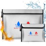 Fireproof Document Bag，Fireproof Money Safe Document Bag 15 x11 & 9x7 Inches Set Non-Itchy Silicone Coated Fire Resistant Bag Fireproof Safe Storage for Money, Documents, Jewelry and Passport