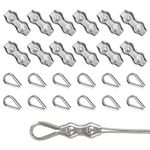 Rybtd Wire Clamp 24 PCS M4 Duplex Wire Rope Grips with M4 Wire Rope Thimbles,304 Stainless Steel 4mm Wire Rope Clamp Fence Wire Connector for 4mm Wire Rope Cable for Clothesline Tensioner Awning Fixed