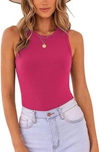 MISSJOY Women's Bodysuits for Going Out Sleeveless Leotard Basic Tank Top Bodysuit Rose Red L