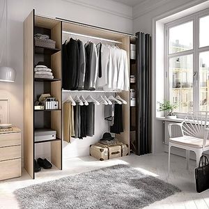 Dmora - Guardaroba Manaslu, Struttura per cabina armadio, Mobile appendiabiti aperto allungabile, 180x50h205 cm, Rovere e Grigio