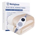 Westinghouse Electric Blanket Throw Heated Blanket with 6 Heating Levels and 2-10 Hours Time Settings, Flannel to Sherpa Super Cozy Heated Blanket Machine Washable, 50x60 inch, Beige