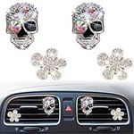 Bling Skull & Daisy Air Vent Clips, 4 Pcs Crystal Skull Car Air Fresheners Vent Clips Car Diffuser Vent Clip Rhinestone Diamond Car Decoration Car Interior Decor Bling Car Accessories for Women (Skull&Daisy)