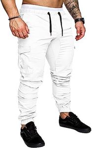 JMIERR Man Fashion Cargo Pants - Casual Cotton Tapered Stretch Twill Chino Athletic Joggers Sweatpants Drawstring Hiking Workout Trousers with Pockets for Men,US 36(L),A White