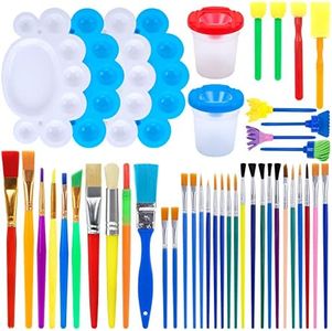 BigOtters Painting Brushes, 45PCS Kids All Purpose Paint Supplies Include Paint Cups with Lids Palette Tray Multi Sizes Paint Brush Set for Kids Gifts School Prizes Art Party