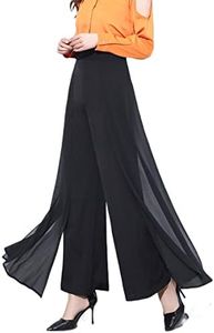 Double Plus Open Womens Chiffon Wide Leg Dressy Pants Flare Palazzo Elastic Waist Trousers Black Side Flare 10