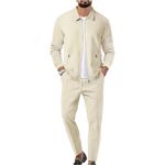 Veriliss Men's Tracksuits 2 Pieces Waffle Soft Hoodies Sweatsuit Sets Workout Top & Bottom Sets Sports Jogging Suit Set Trendy Catdigna Jacket Suit Business Outfits(Apricot,M)