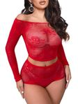 Buitifo Womens Lingerie Set Fishnet Babydoll Bodysuit Sexy Nightwear Skull Halloween Costume (Red,One Size)