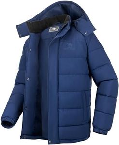 CAMELSPORTS Mens Winter Coats Warm Jacket with Detachable Hood Water-Repellent Windproof Parkas Casual Jackets Blue L