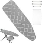 Ironing Board Cover,50cm x140cm Thick Cotton Iron Cover with 4 Fasteners Ironing Board Cover with Elastic Edges Scorch Resistant Ironing Board Cover Set(Gray)