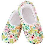 Snoozies Skinnies Slippers for Women - Non-Slip Slippers with Lightweight and Soft Sherpa Lining - Foldable Travel Sippers, Butterfly Garden, Medium