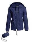 Avoogue Lightweight Raincoat Women's Waterproof Windbreaker Packable Outdoor Hooded Rain Jacket Navy Blue S